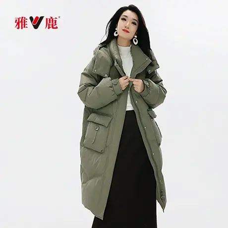 雅鹿正品新款韩版保暖外套羽绒服女款25秋冬季鸭绒宽松连帽中长款商品大图