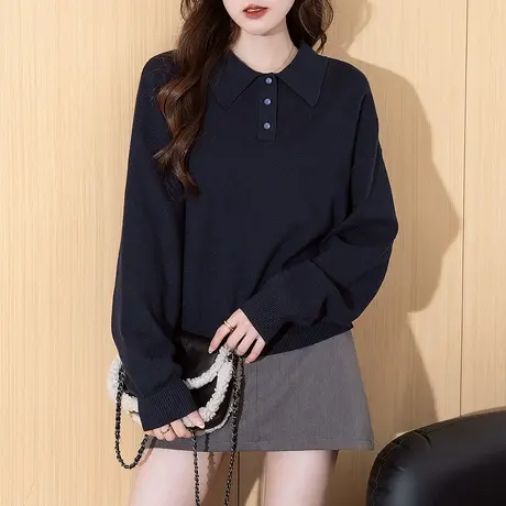 唐狮秋冬毛衣女高级感气质风翻领套头春秋可外穿减龄显瘦女装tu商品大图