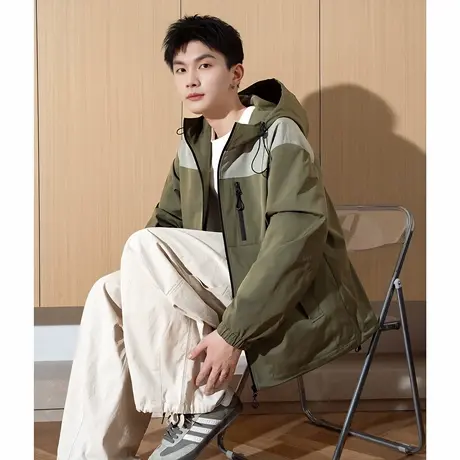 唐狮秋季男款外套连帽拼接撞色轻薄舒适休闲时尚宽松上衣TD图片