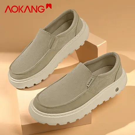 奥康轻便一脚蹬布鞋男2026新款春季增高休闲百搭复古透气软底板鞋商品大图