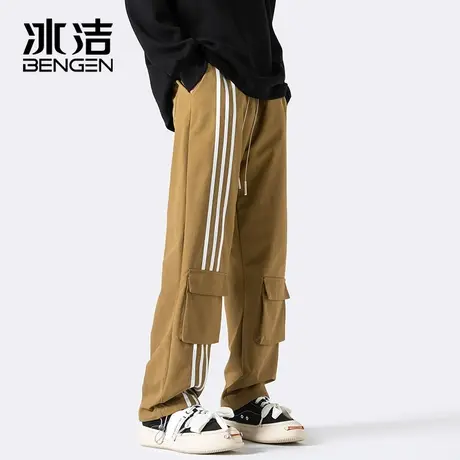 冰洁阔腿裤男2023秋冬季休闲条纹撞色大口袋高街百搭潮流长裤ASCR商品大图