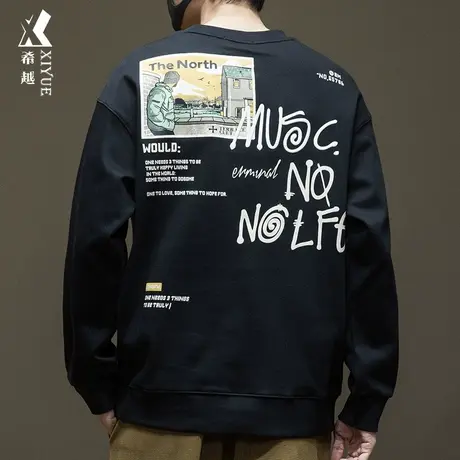 希越无帽卫衣男重磅2023新款春秋季美式宽松大码刺绣男士内搭上衣商品大图