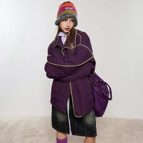 纯色绗棉棉服女夹棉冬季外套2023新款潮牌复古设计感宽松棉衣棉袄商品大图