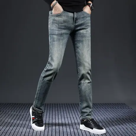 2023秋冬季新款牛仔裤男士直筒裤修身百搭弹力休闲水洗复古男装裤商品大图