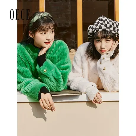 Oece毛毛外套冬季新款女装软糯气质大衣保暖羊羔毛大衣小个子图片