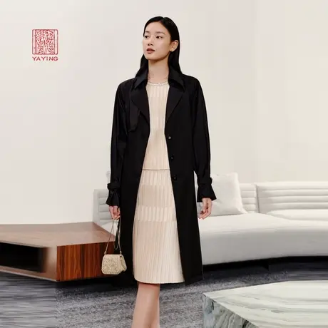 EP雅莹高端系列 黑色气质通勤长款风衣外套 2023秋冬新款7307A图片