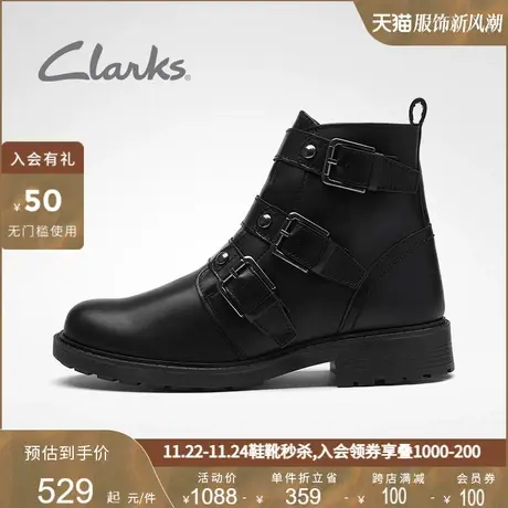 Clarks其乐女鞋秋冬复古时尚潮流搭扣及踝靴朋克简约复古马丁靴女图片