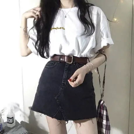 夏季新款小众设计感薄款ins潮宽松上衣服别致甜酷白色短袖T恤女装商品大图