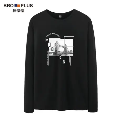 胖哥哥大码男装长袖T恤青少年潮流印花体恤加肥加大胖子男打底衫图片