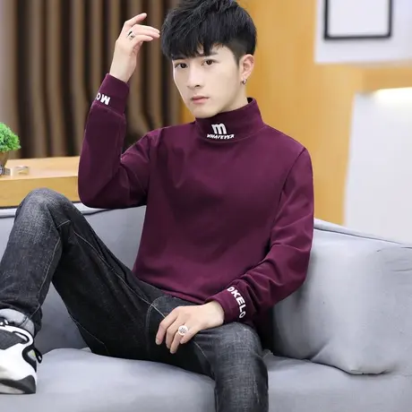 半高领衫加绒加厚t恤男士长袖打底衣小衫秋衣男潮流保暖内搭秋冬商品大图