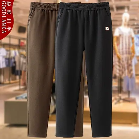 大码中年妈妈秋冬加绒直筒休闲裤宽松时尚中老年女加厚保暖毛呢裤商品大图