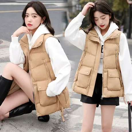 2023秋冬新款羽绒棉马甲女棉衣学生立领马夹保暖韩版宽松背心外套图片