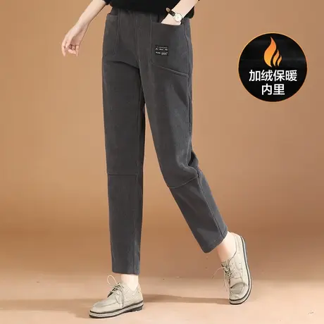 韩潮袭人松紧腰拼接加绒休闲裤女2023冬季新款宽松显瘦哈伦裤子图片