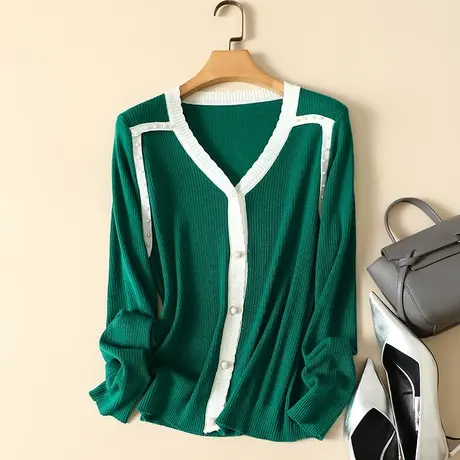 春装2024新款针织羊毛开衫女V领外搭长袖宽松显瘦百搭外套毛衣女商品大图