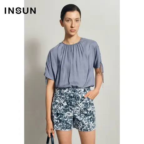 INSUN恩裳夏季纯色绑带轻薄雪纺衫商品大图