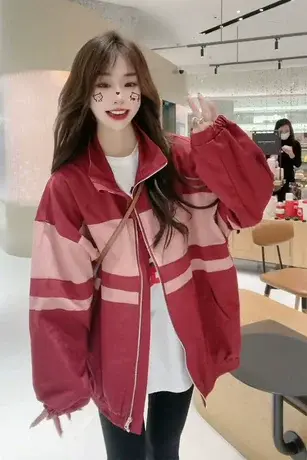 欧洲站拼色条纹外套女2023春季新款设计感时尚宽松开衫夹克风衣上商品大图
