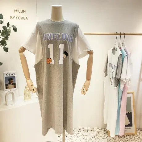 2021夏季新款连衣裙韩国东大门ins原宿港味休闲长款T恤裙懒人宽松商品大图