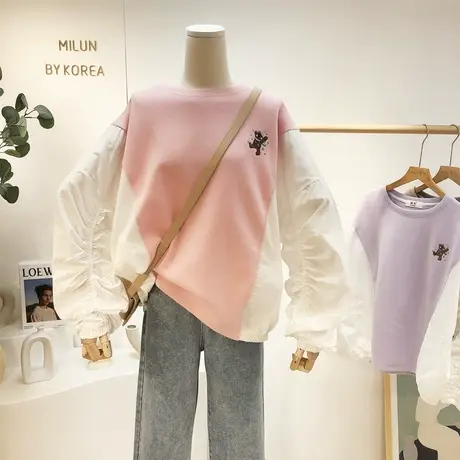 2021秋季新款小众设计感卫衣韩国东大门ins小熊衬衫袖子上衣学生图片