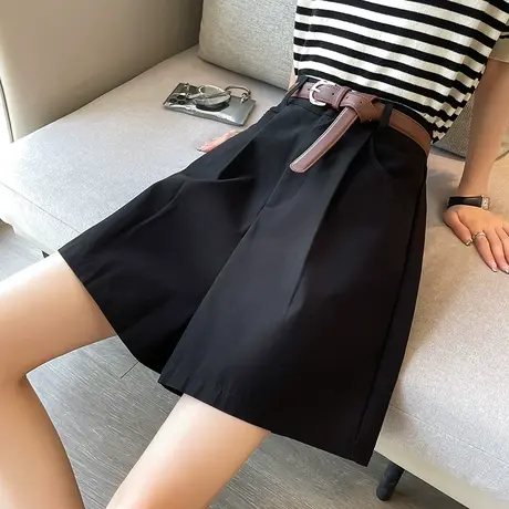 五分西装阔腿短裤女夏季2023年新款薄款宽松高腰直筒休闲中裤子商品大图