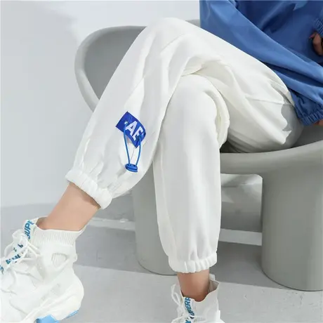 白色运动裤女ins潮春秋季2023新款高腰显瘦束脚宽松休闲阔腿卫裤图片