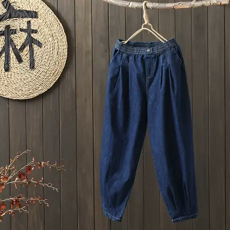 枫谜2022年秋季新款明线复古休闲百搭时尚松紧腰牛仔老爹裤图片