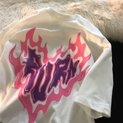 夏季纯棉短袖t恤男2024新款ins潮牌爱心印花潮流宽松半袖体恤上衣商品大图