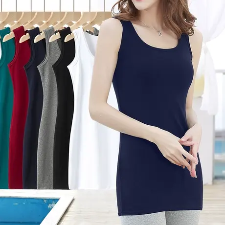 背心打底女内搭藏蓝色中长款棉质无袖百搭大码修身显瘦吊带衫秋季商品大图