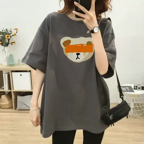 美式卡通印花短袖T恤女2021夏季欧美高街大码设计感炸街上衣胖mm商品大图