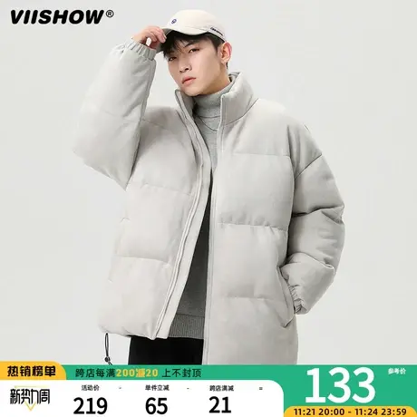 VIISHOW麂皮绒棉衣男士冬季面包服美式宽松立领外套加厚羽绒棉服商品大图