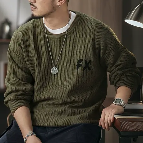 复古长袖毛衣持久鲜亮宽松慵懒风定制精梳混纺睛纶百搭棉毛衣男商品大图