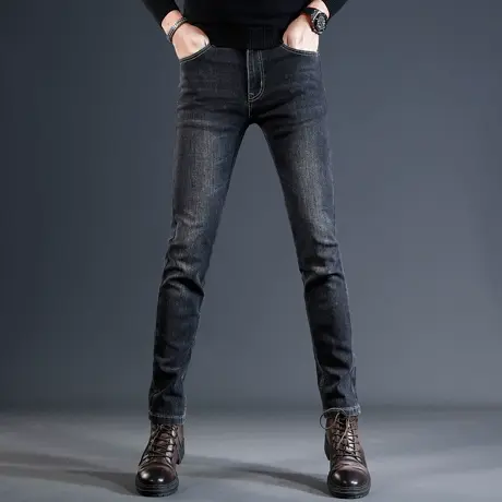 轻奢牛仔裤男2023秋冬新款灰色修身小脚弹力百搭男士潮流时尚裤子图片