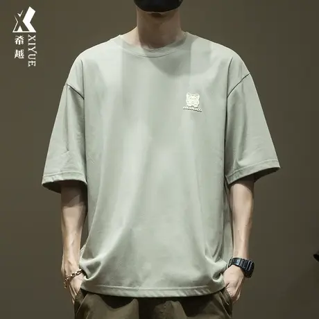 希越冰丝棉透气短袖T恤男凉感宽松大码男士夏季半袖潮牌男装上衣商品大图