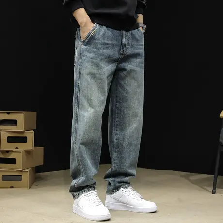 潮牌牛仔裤男春秋直筒宽松大码男士锥形男裤春季2024新款男款裤子商品大图