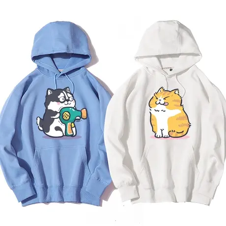 秀洛吹风橘猫哈士奇秋季情侣装衣服连帽套头卫衣男上衣春秋款外套图片
