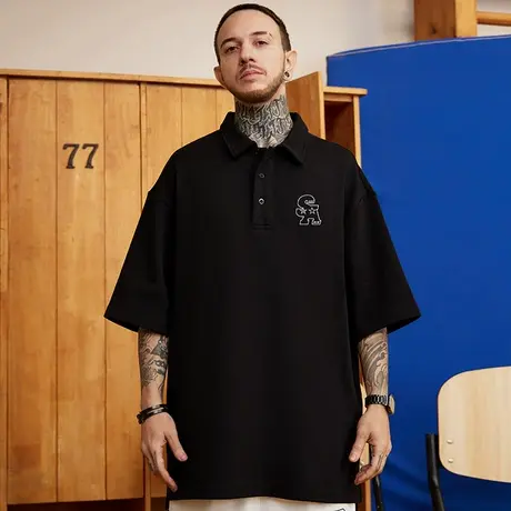 潮牌大码男装胖子反领纯棉简约百搭宽松加肥加大短袖POLOt恤夏季图片