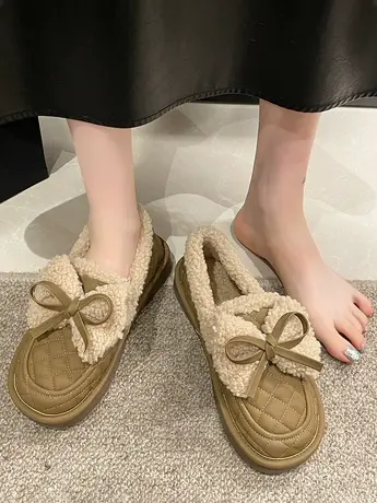 加绒休闲鞋女2023年秋冬季新款时尚小香风平底棉鞋软底保暖雪地靴商品大图