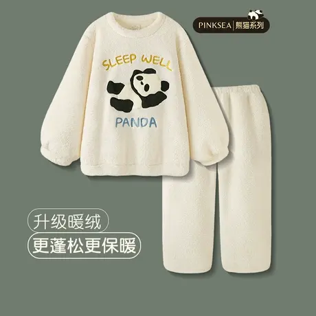 睡衣女款冬季可爱熊猫加厚保暖珊瑚绒家居服2024年新款秋冬套装商品大图