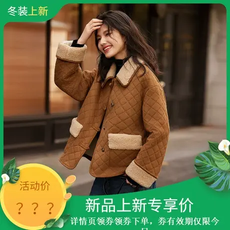 时尚气质复古休闲加厚外套女士2023年冬季新款百搭娃娃领棉服商品大图