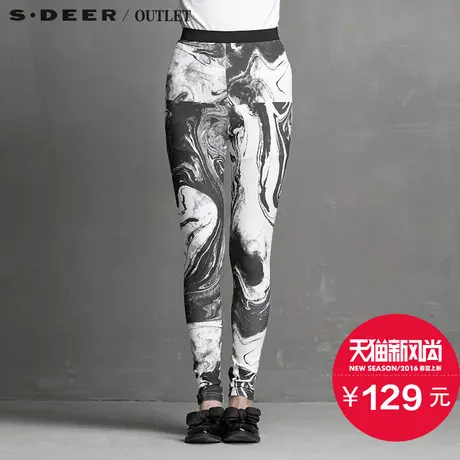 s.deer【新品】圣迪奥女春装流动斑驳印花弹力打底长裤S15280884商品大图