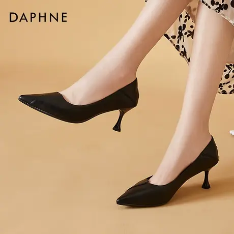 达芙妮高跟鞋女鞋夏季黑色尖头细跟面试职场正装职业气质上班单鞋图片