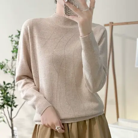 2023秋冬新款大码装观毛衣女宽松显瘦烫钻上衣胖mm半高领打底衫潮图片