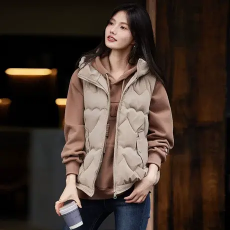 时尚保暖马甲2023年冬季新款女士百搭气质温柔韩版连帽无袖棉上衣商品大图