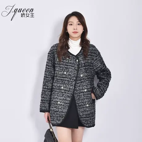 小香风毛呢外套女2023秋冬季新款气质时尚复古宽松显瘦双排扣上衣商品大图