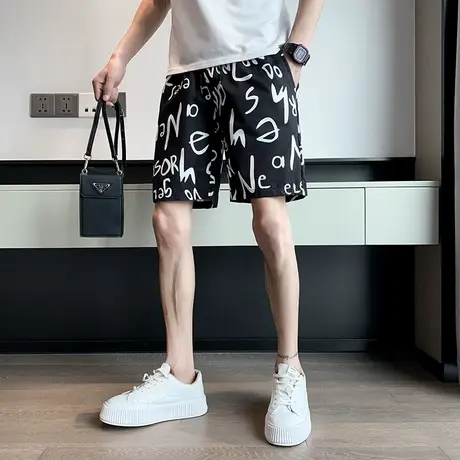 2023夏季潮牌字母印花设计男休闲短裤网红花色直筒痞帅运动五分裤商品大图