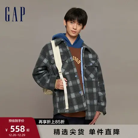 Gap男装春秋LOGO刺绣格纹拼接夹棉夹克高级宽松廓形外套840915图片