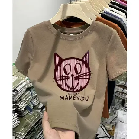 短袖t恤女2023夏季新款小个子欧货卡通印花圆领显瘦半袖宽松上衣商品大图