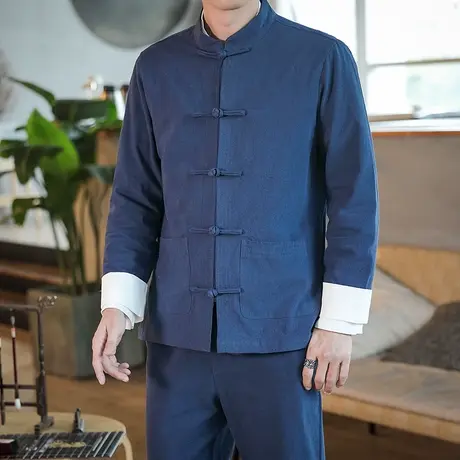 春秋男士长袖唐装青年中国风青年盘扣中式外套汉服宽松民国中山装图片