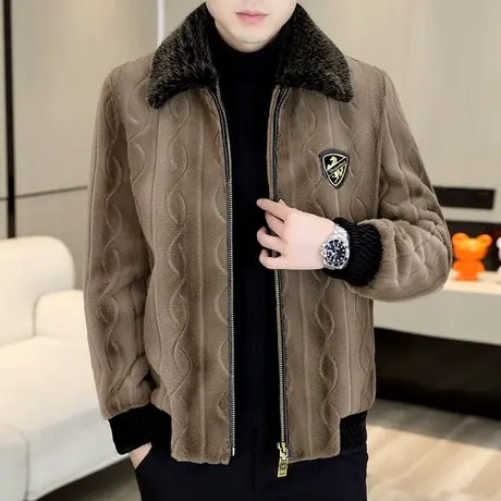 冬季男装仿皮草貂毛外套潮牌时尚保暖大衣男士金貂绒加厚痞帅夹克商品大图