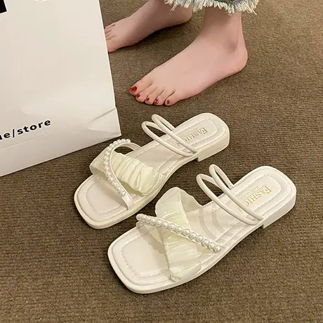 绝美平底拖鞋女夏外穿配裙子2024新款法式高级感外出沙滩两穿凉拖商品大图