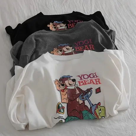 好版型！高质量！！24年早春新款磨毛棉加厚白色印花长袖T恤女t恤商品大图